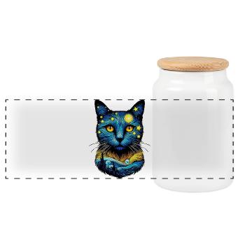 Katze - Panorama Keksdose mit Holzdeckel - Weiß - Vorne