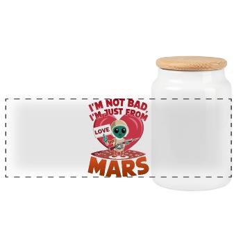 Marsianer Liebe Alien Cartoon Design - Panorama Keksdose mit Holzdeckel - Weiß - Vorne