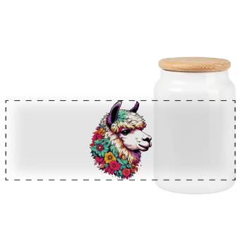 Alpaca - Panoramic Cookie Jar with Wooden Lid - white - Front