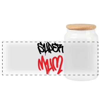 Super Maman - Fête des Mères - Boîte à biscuits avec couvercle en bois - blanc - Devant