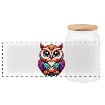 Owl - Panoramic Cookie Jar with Wooden Lid - white - Front