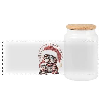 Weihnachtsbulldoggen Duo - Panorama Keksdose mit Holzdeckel - Weiß - Vorne