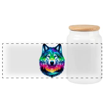 Wolf - Panoramic Cookie Jar with Wooden Lid - white - Front