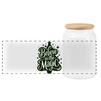 Believe in the Magic Christmas Tree - Panoramic Cookie Jar with Wooden Lid - white - Front