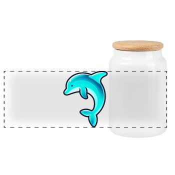 Dolphin - Panoramic Cookie Jar with Wooden Lid - white - Front