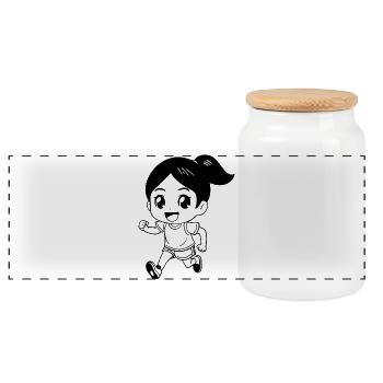 Läuferin Cartoon Look - Panorama Keksdose mit Holzdeckel - Weiß - Vorne