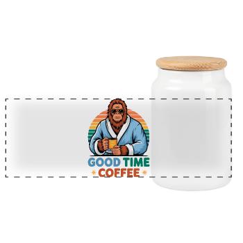 Good Time Coffee Bigfoot 80s Funny Humor Vintage. - Panoramic Cookie Jar with Wooden Lid - white - Front