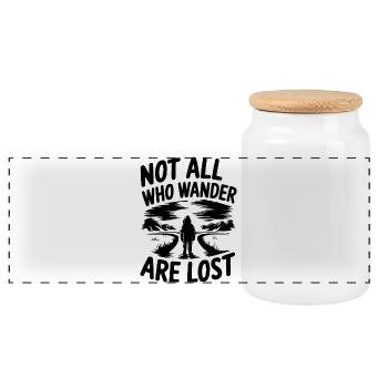 Not All Who Wander Are Lost - Panoramic Cookie Jar with Wooden Lid - white - Front