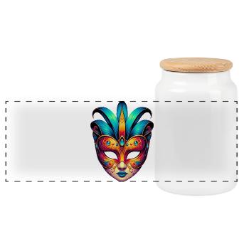 Venice Carnival Mask - Panoramic Cookie Jar with Wooden Lid - white - Front