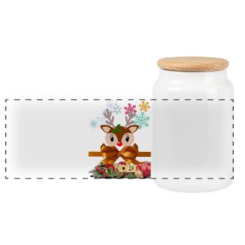 Renne de Noël enjoué - Boîte à biscuits avec couvercle en bois - blanc - Devant
