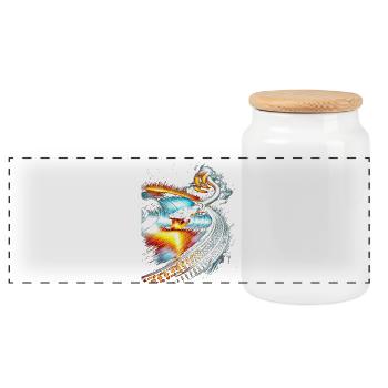Abstract Turntable and Vinyl Vortex Design - Panoramic Cookie Jar with Wooden Lid - white - Front