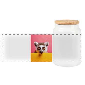 Animal lémurien rose et jaune regard intense art  - Boîte à biscuits avec couvercle en bois - blanc - Devant