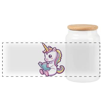 Mignon dessin animé licorne lisant un livre - Boîte à biscuits avec couvercle en bois - blanc - Devant