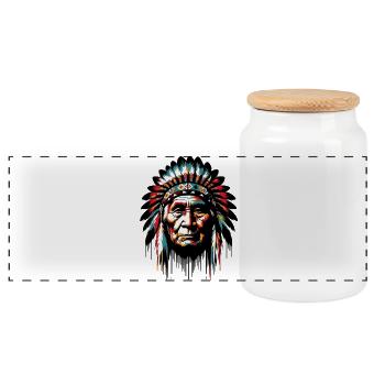 American Indian American - Panoramic Cookie Jar with Wooden Lid - white - Front