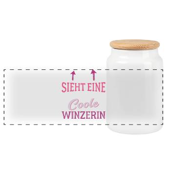 So sieht eine coole Winzerin aus Kellerei Wein - Panorama Keksdose mit Holzdeckel - Weiß - Vorne