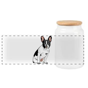 Dog French Bulldog - Panoramic Cookie Jar with Wooden Lid - white - Front