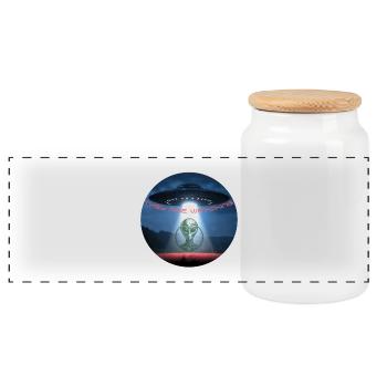 UFO They are watching. - Panoramic Cookie Jar with Wooden Lid - white - Front