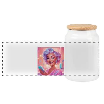 Portrait de femme rétro avec cheveux pastel - Boîte à biscuits avec couvercle en bois - blanc - Devant