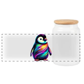 Penguin - Panoramic Cookie Jar with Wooden Lid - white - Front