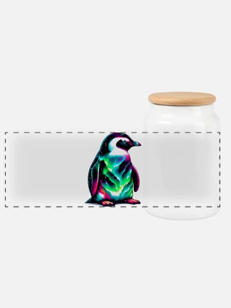Pinguin - Panorama Keksdose mit Holzdeckel - Weiß