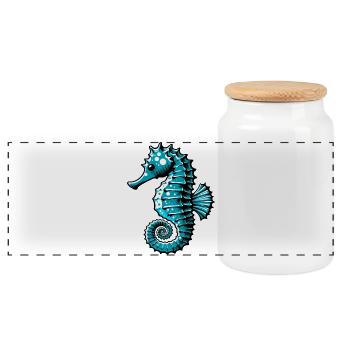 Seahorse - Panoramic Cookie Jar with Wooden Lid - white - Front