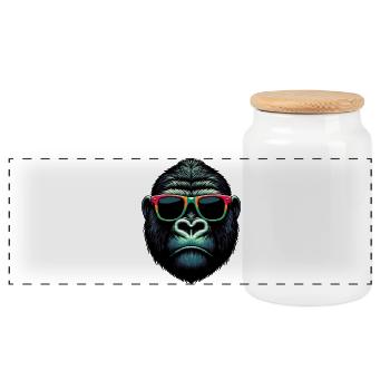 Gorilla - Panorama Keksdose mit Holzdeckel - Weiß - Vorne