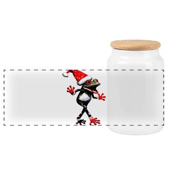 Tanzender Frosch mit Weihnachtsmütze - Panorama Keksdose mit Holzdeckel - Weiß - Vorne