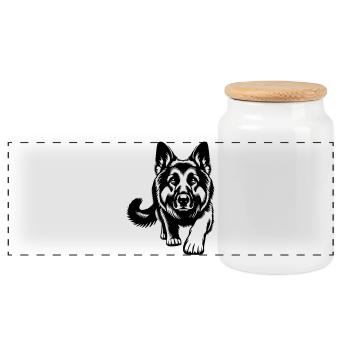 German Shepherd - Panoramic Cookie Jar with Wooden Lid - white - Front