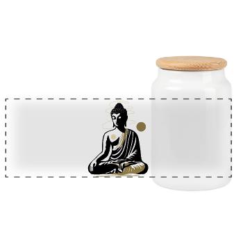 Buddha im Lotussitz – Meditation und innere Ruhe - Panorama Keksdose mit Holzdeckel - Weiß - Vorne