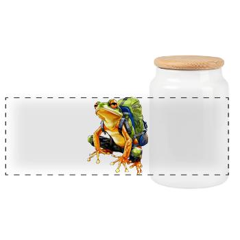 Grenouille Alpiniste / Grenouilles de randonnée - Boîte à biscuits avec couvercle en bois - blanc - Devant