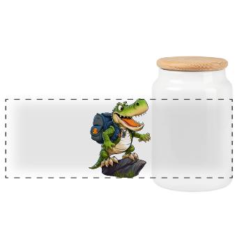 Crocodile Hiking / Mountaineering Crocodiles - Panoramic Cookie Jar with Wooden Lid - white - Front