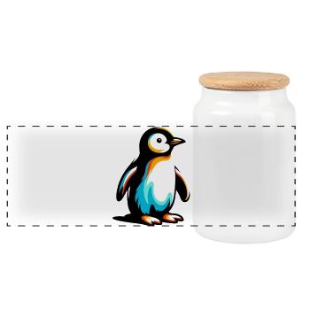 Pingouin - Boîte à biscuits avec couvercle en bois - blanc - Devant