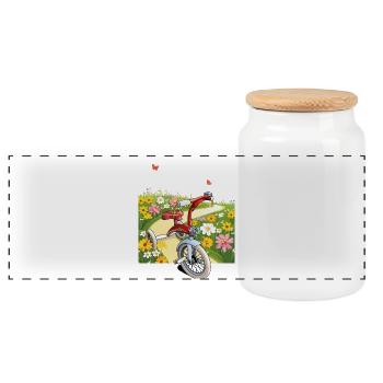 Excursion with tricycle - Panoramic Cookie Jar with Wooden Lid - white - Front