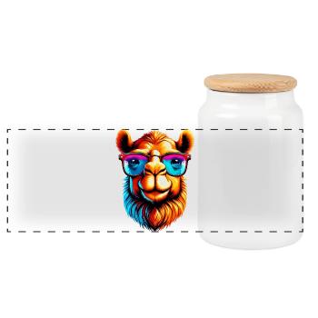 Camel with sunglasses - Panoramic Cookie Jar with Wooden Lid - white - Front