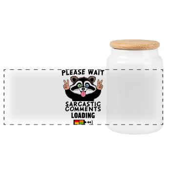 Funny raccoon - Panoramic Cookie Jar with Wooden Lid - white - Front