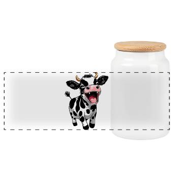 Cute Calf Calf Funny Farm Design - Panoramic Cookie Jar with Wooden Lid - white - Front
