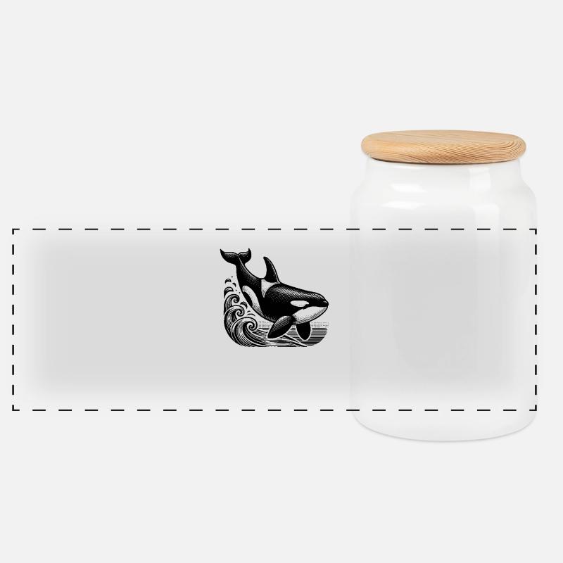 Mächtiger Orca - Panorama Keksdose mit Holzdeckel - Weiß
