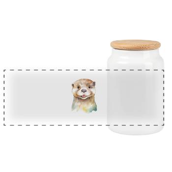 Loutre joueuse - Boîte à biscuits avec couvercle en bois - blanc - Devant