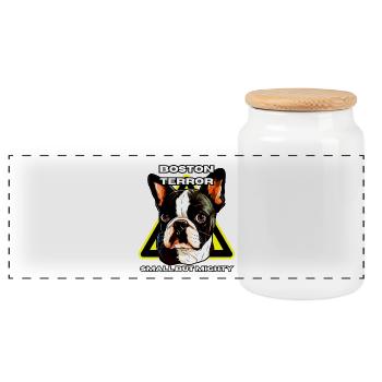 Boston Terrier Terror Shirt klein aber fein - Panorama Keksdose mit Holzdeckel - Weiß - Vorne