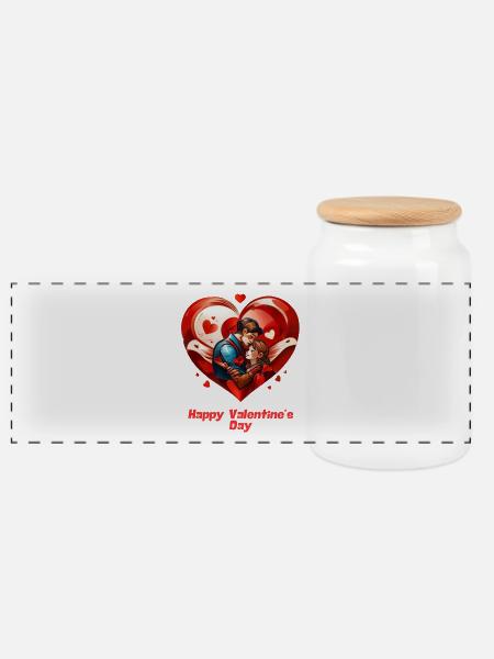 Alles Gute zum Valentinstag - Panorama Keksdose mit Holzdeckel - Weiß