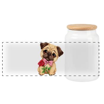 Pug Dog - Panoramic Cookie Jar with Wooden Lid - white - Front