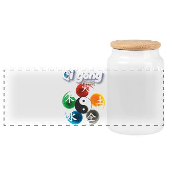 Yin Yang Five Elements Qi Gong Fever Design - Panoramic Cookie Jar with Wooden Lid - white - Front