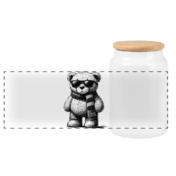 Cooler Teddybär – Vintage Zeichnung - Panorama Keksdose mit Holzdeckel - Weiß - Vorne