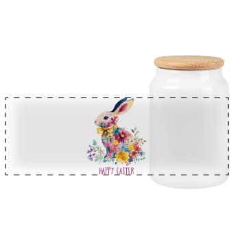 Happy Easter - Floral Bunny - Easter Bunny TShirt - Panoramic Cookie Jar with Wooden Lid - white - Front