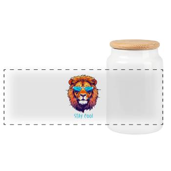 Neon Lion with Sunglasses Stay Cool - Panoramic Cookie Jar with Wooden Lid - white - Front