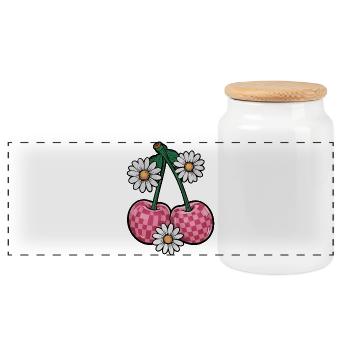 Charming Cherry and Daisy - Panoramic Cookie Jar with Wooden Lid - white - Front