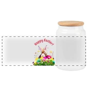 Un joli lapin de Pâques avec des œufs colorés - Boîte à biscuits avec couvercle en bois - blanc - Devant