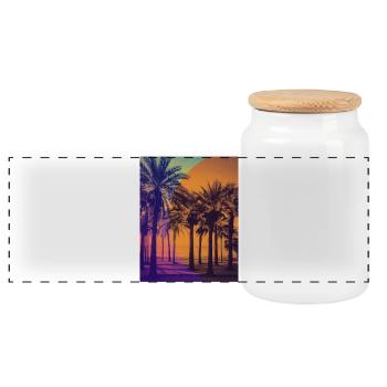 Sun, beach, calm and golden summer atmosphere - Panoramic Cookie Jar with Wooden Lid - white - Front