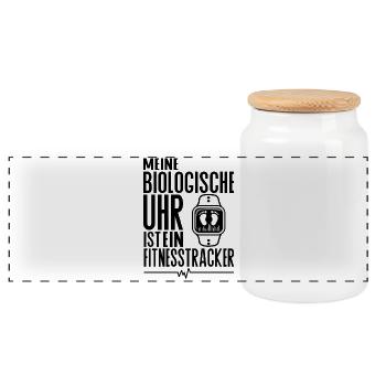Meine biologische Uhr ist ein Fitnesstracker - Panorama Keksdose mit Holzdeckel - Weiß - Vorne
