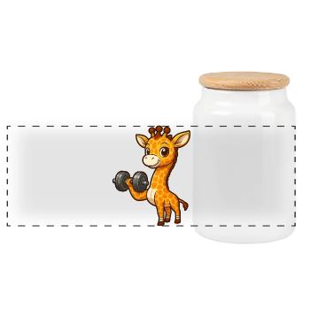 Giraffe Workout Cute Cartoon Fitness Dumbbell - Panoramic Cookie Jar with Wooden Lid - white - Front